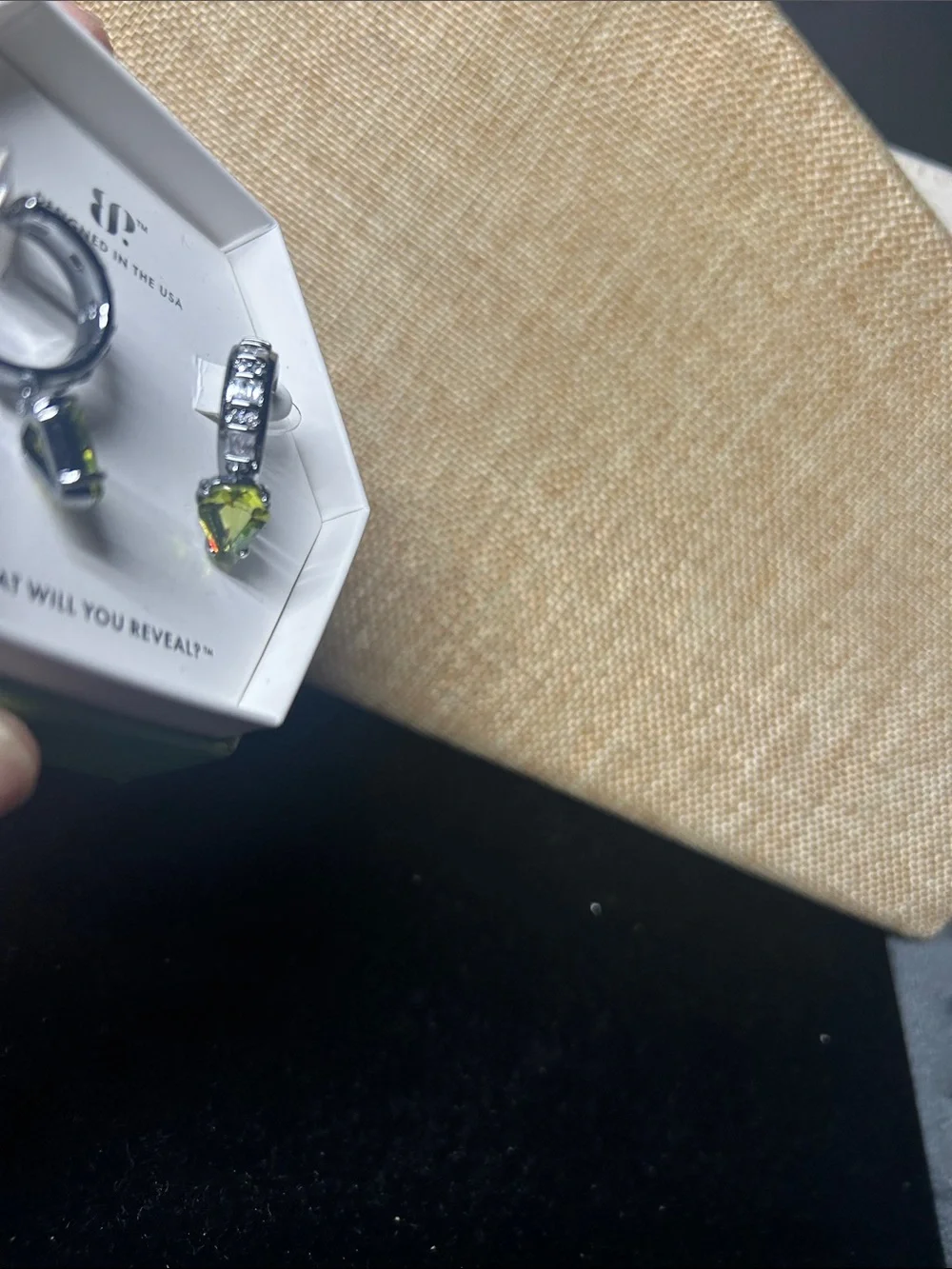 Designed in the USA August / Green Crystal Drop Hoop Earrings